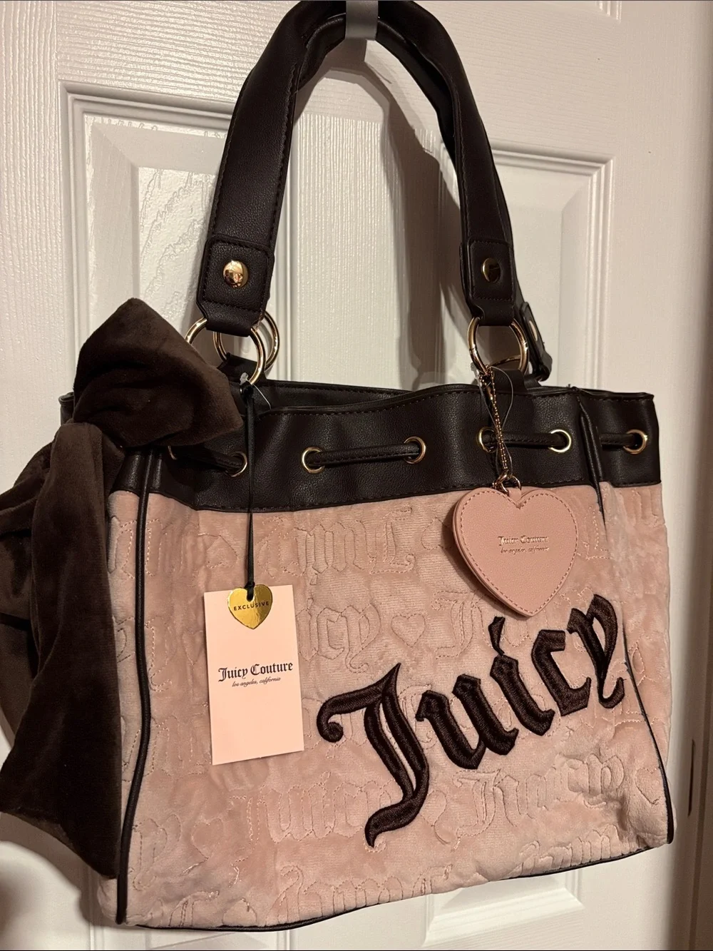 BNWT JUICY COUTURE Y2K Coquette Pink and Brown Embroidered Logo Shoulder Bag